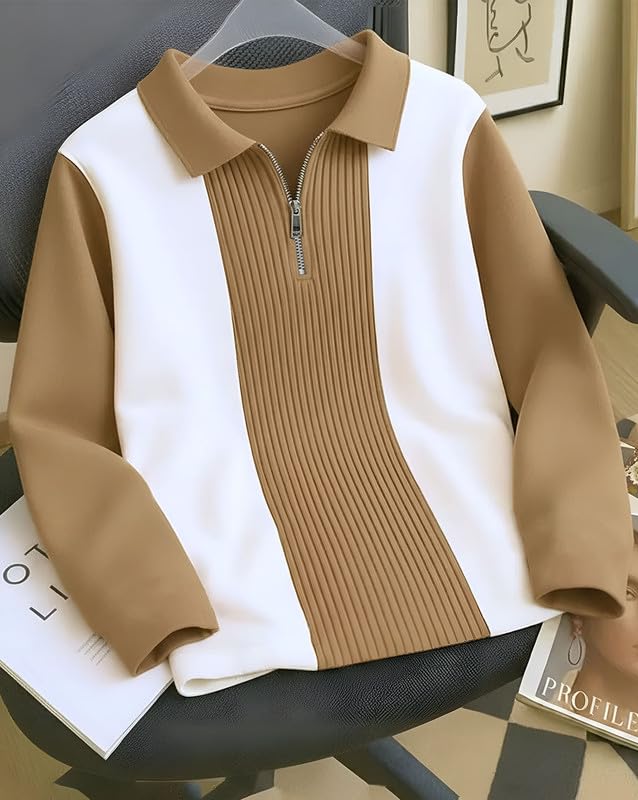 T-Shirt for Men Zip Neck Texture Self Design Cotton Blend Mens Tshirts ...